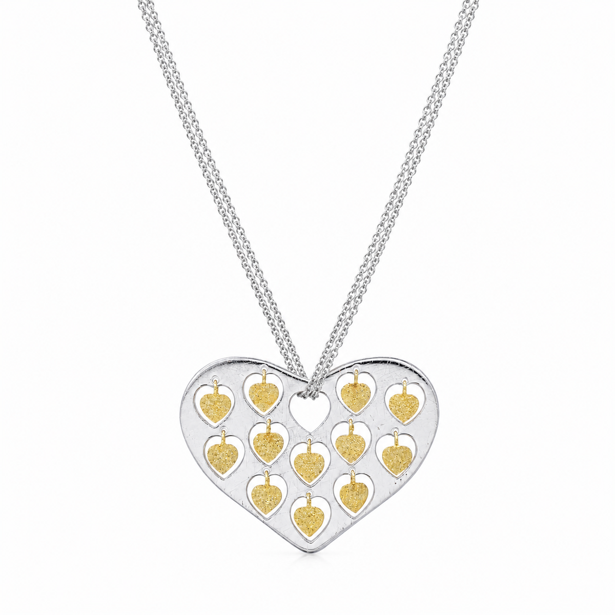 Clearance-Two-Tone 925 Sterling Silver Multi Cut Out Heart Pendant Necklace - STP00176