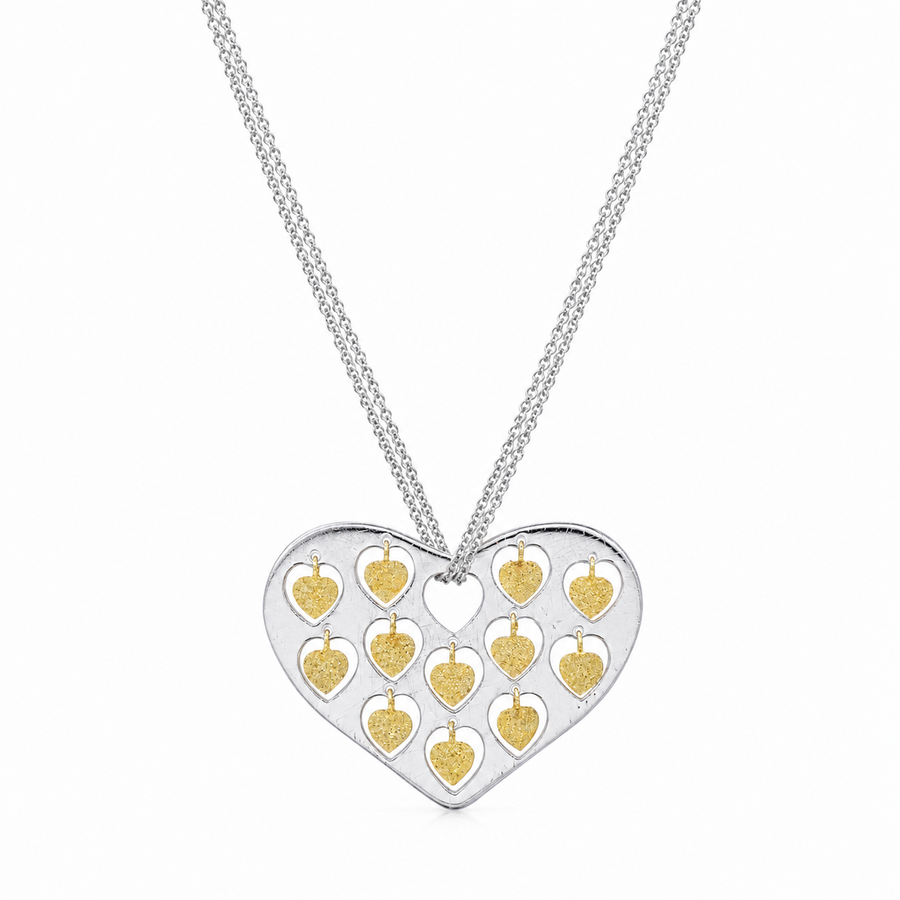 Clearance-Two-Tone 925 Sterling Silver Multi Cut Out Heart Pendant Necklace - STP00176