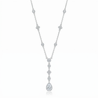Rhodium Plated 925 Sterling Silver Bezel & Teardrop Dangle Necklace - STP00911