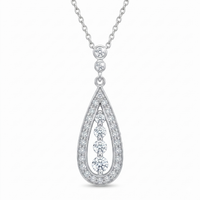 Rhodium Plated 925 Strling Silver CZ Teardrop Dangle Pendant Necklace - STP00942