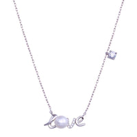 Rhodium Plated 925 Sterling Silver Love Mother of Pearl and CZ Necklace - STP01810