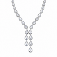 Rhodium Plated 925 Sterling Silver CZ Tear Drop Dangle Bridal Necklace - STP01839