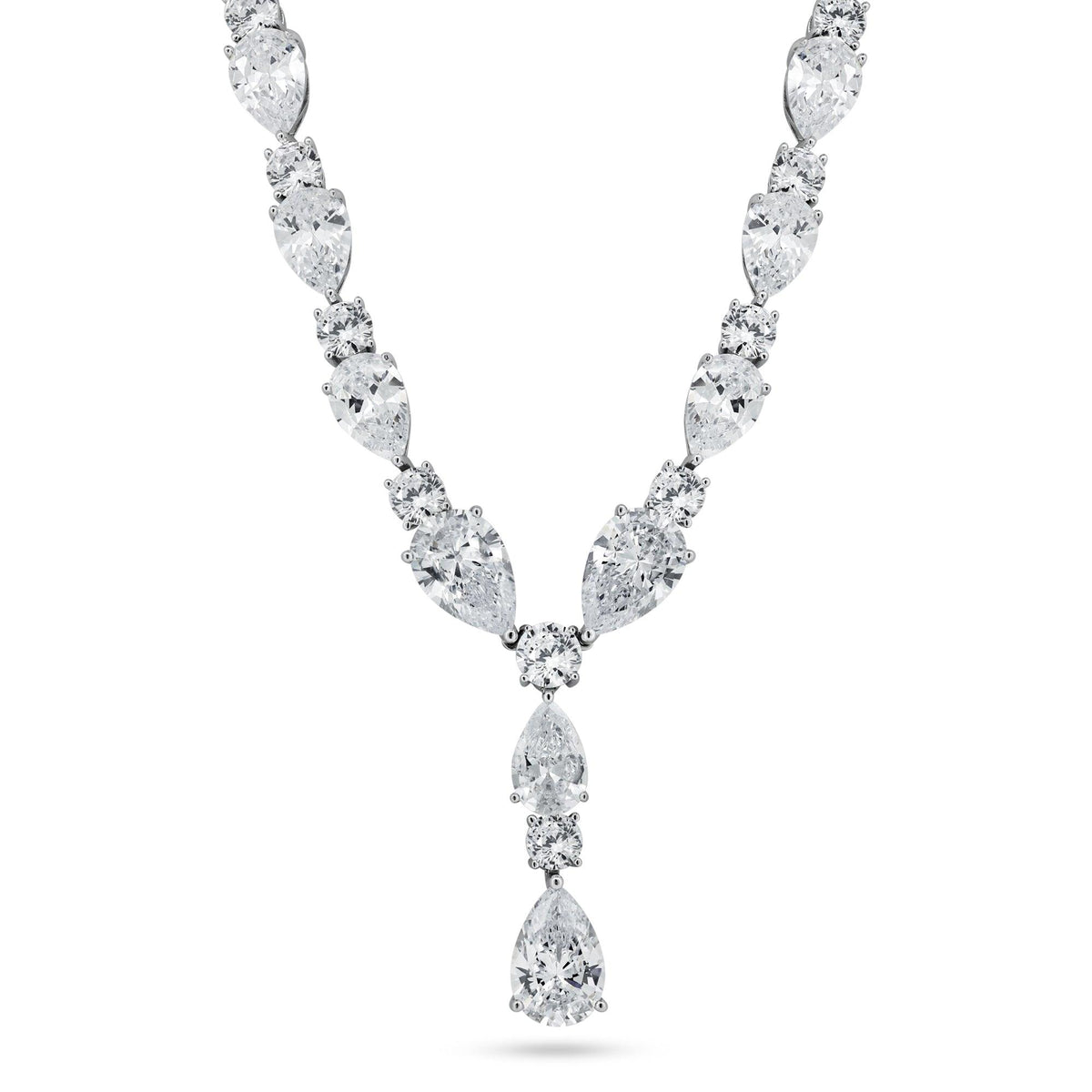 Rhodium Plated 925 Sterling Silver CZ Chunky Tear Drop Bridal Necklace- STP01850