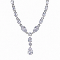 Rhodium Plated 925 Sterling Silver CZ Chunky Tear Drop Bridal Necklace- STP01850