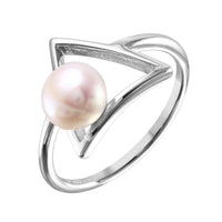 Silver 925 Rhodium Plated Open Triangle Fresh Water Pearl Ring - STR01039