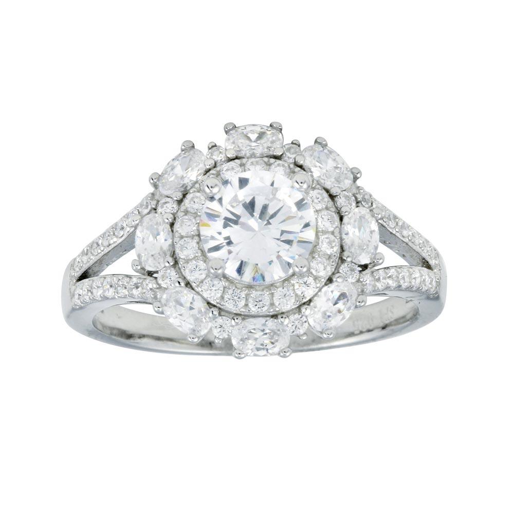 Rhodium Plated 925 Sterling Silver Round Multi CZ Ring - STR01109