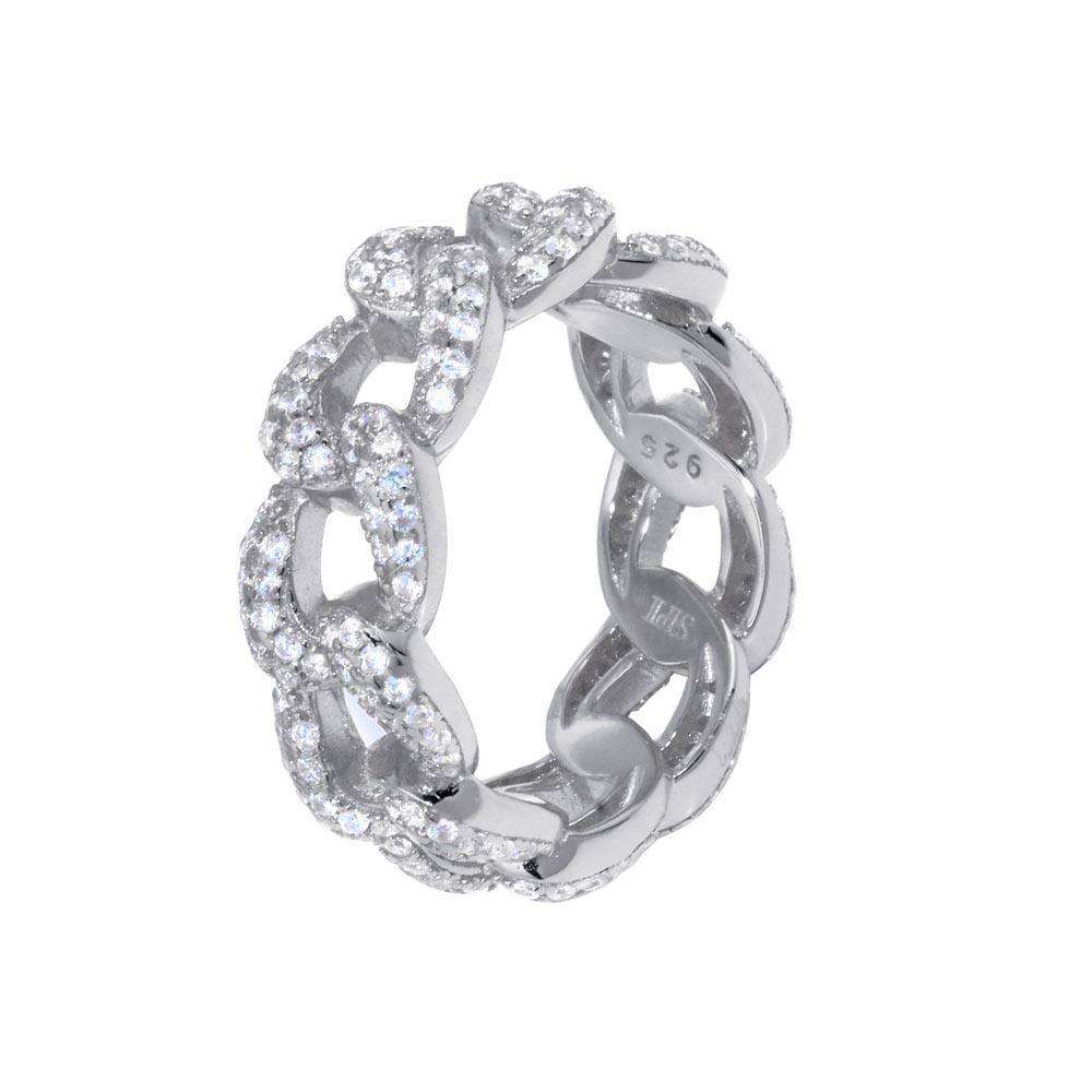 Rhodium Plated 925 Sterling Silver Curb Design Link Ring 7.3mm - STR01131RH