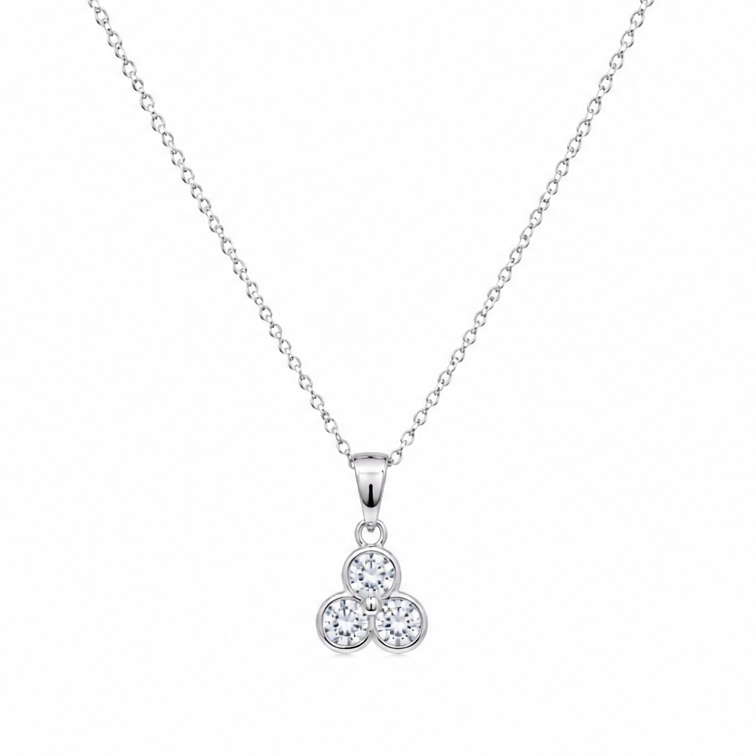 Rhodium Plated 925 Silver Trefoil CZ Stud Earring and Necklace Set - STS00013