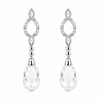 Rhodium Plated 925 Silver Open Teardrop CZ Dangling Stud Earring and Necklace Bridal Set - STS00074