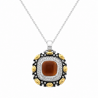 Final Price-Two-Tone Oxidized Brown Stone & CZ Square Pendant and Dangle Earring Jewelry Set- STS00093