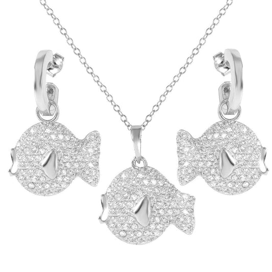Silver 925 Rhodium Plated Fish CZ Set - STS00115