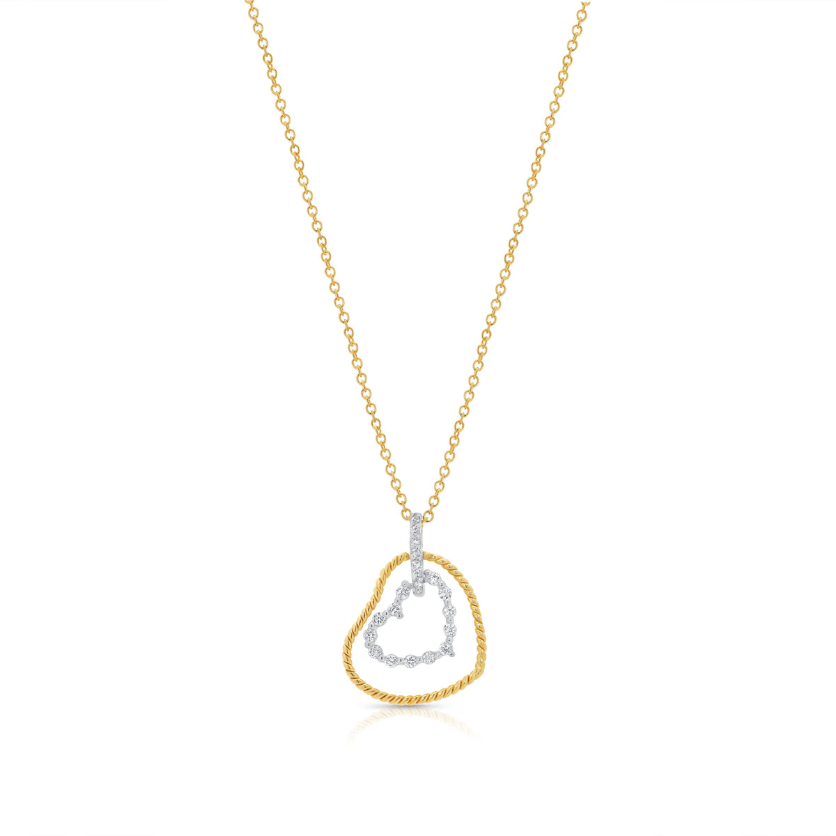 Clearance-Gold Plated 925 Sterling Silver Double Heart Dangle CZ Sets - STS00138