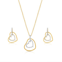 Clearance-Gold Plated 925 Sterling Silver Double Heart Dangle CZ Sets - STS00138