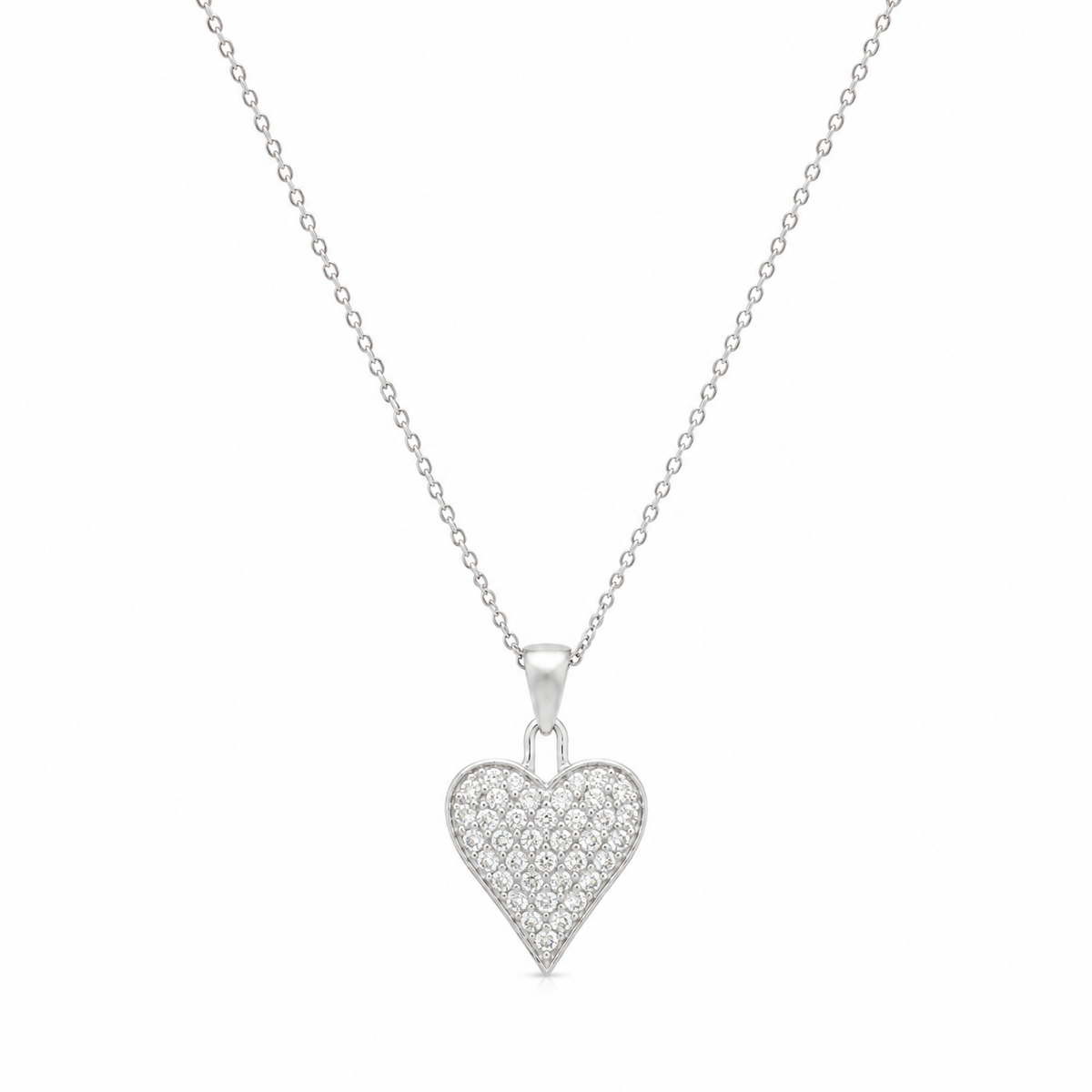 Rhodium Plated 925 Sterling Silver Heart CZ Stud Earring and Necklace Set - STS00164