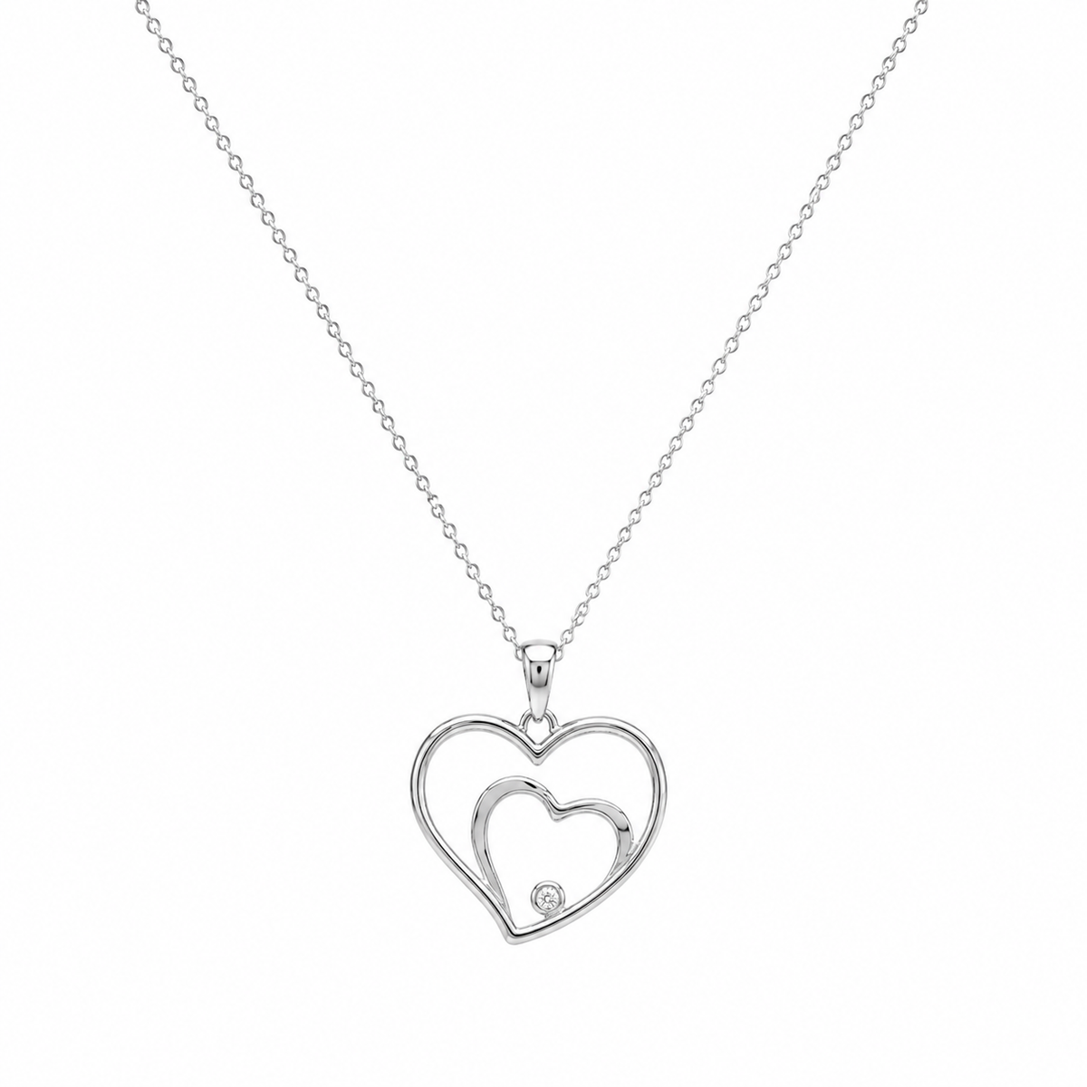 Rhodium Plated 925 Silver Graduated Open Heart CZ Dangling Hook Earring and Necklace Set - STS00176