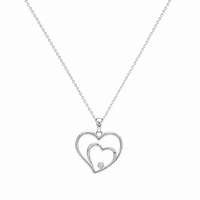Rhodium Plated 925 Silver Graduated Open Heart CZ Dangling Hook Earring and Necklace Set - STS00176