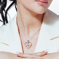 Clearance - Silver 925 Rhodium Plated Open Peace Sign Heart CZ Dangling Hook Earring and Necklace Set - STS00218