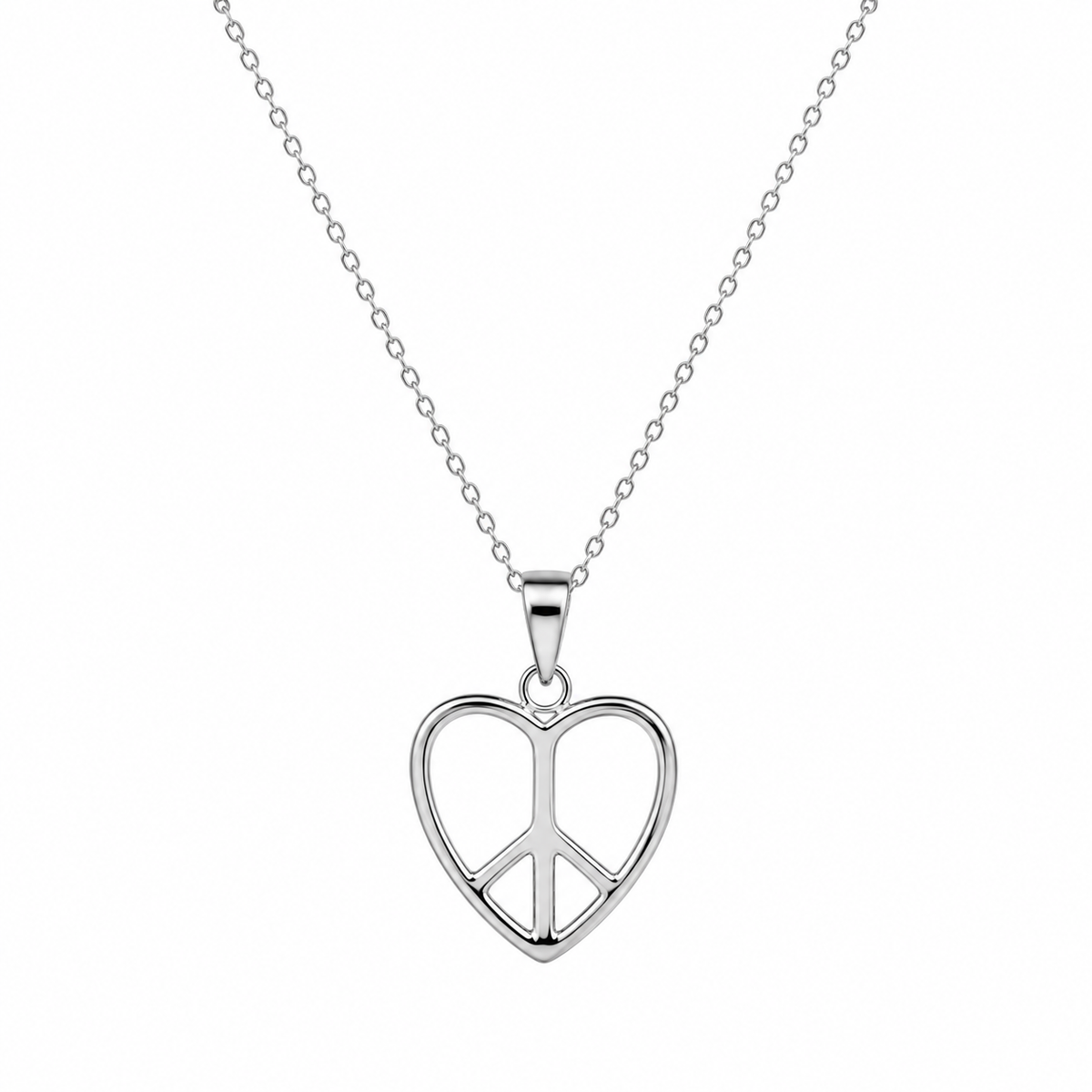 Rhodium Plated 925 Silver Plain Heart Peace Sign Dangling Earring and Necklace Set - STS00237
