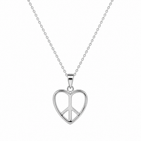 Rhodium Plated 925 Silver Plain Heart Peace Sign Dangling Earring and Necklace Set - STS00237