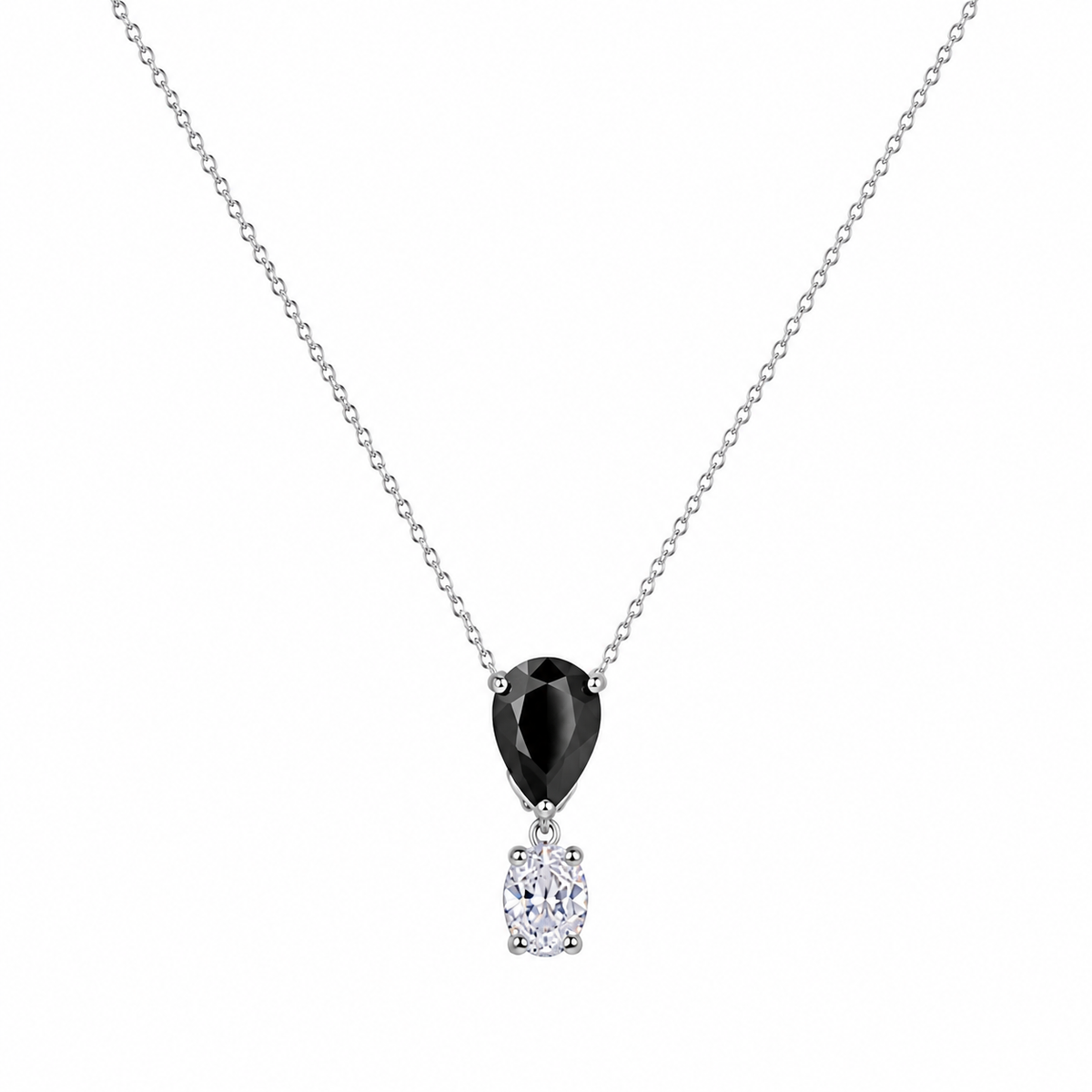Rhodium Plated 925 Silver Round CZ & Black Onyx Teardrop Dangling Hook Earring and Necklace Set - STS00283