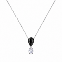 Rhodium Plated 925 Silver Round CZ & Black Onyx Teardrop Dangling Hook Earring and Necklace Set - STS00283
