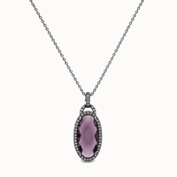 Black Rhodium Plated 925 Silver Oval Purple Hand Cut CZ Dangling Matching Set - STS00301