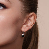 Silver 925 Rhodium Plated Round Black Onyx CZ Dangling Hook Earring and Necklace Set - STS00356