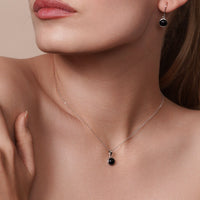 Silver 925 Rhodium Plated Round Black Onyx CZ Dangling Hook Earring and Necklace Set - STS00356