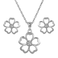 Silver 925 Rhodium Plated Matte Finish Open Flower CZ Set - STS00385