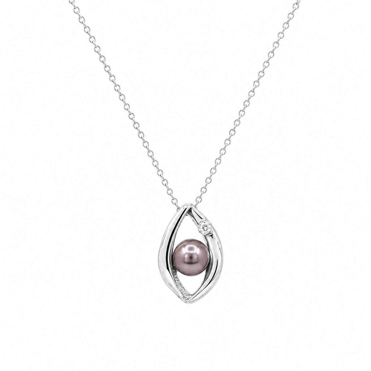 Rhodium Plated 925 Sterling Silver Open Teardrop Center Black Pearl Stud Set - STS00446BLK
