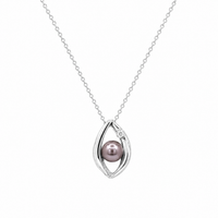 Rhodium Plated 925 Sterling Silver Open Teardrop Center Black Pearl Stud Set - STS00446BLK