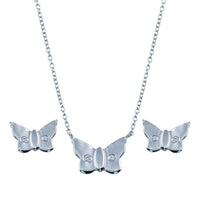 Rhodium Plated 925 Sterling Silver Small CZ Stud Earring and Necklace Set - STS00475