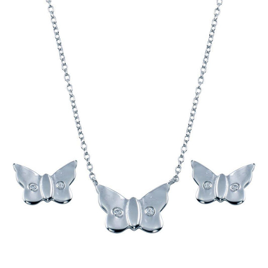 Rhodium Plated 925 Sterling Silver Small CZ Stud Earring and Necklace Set - STS00475