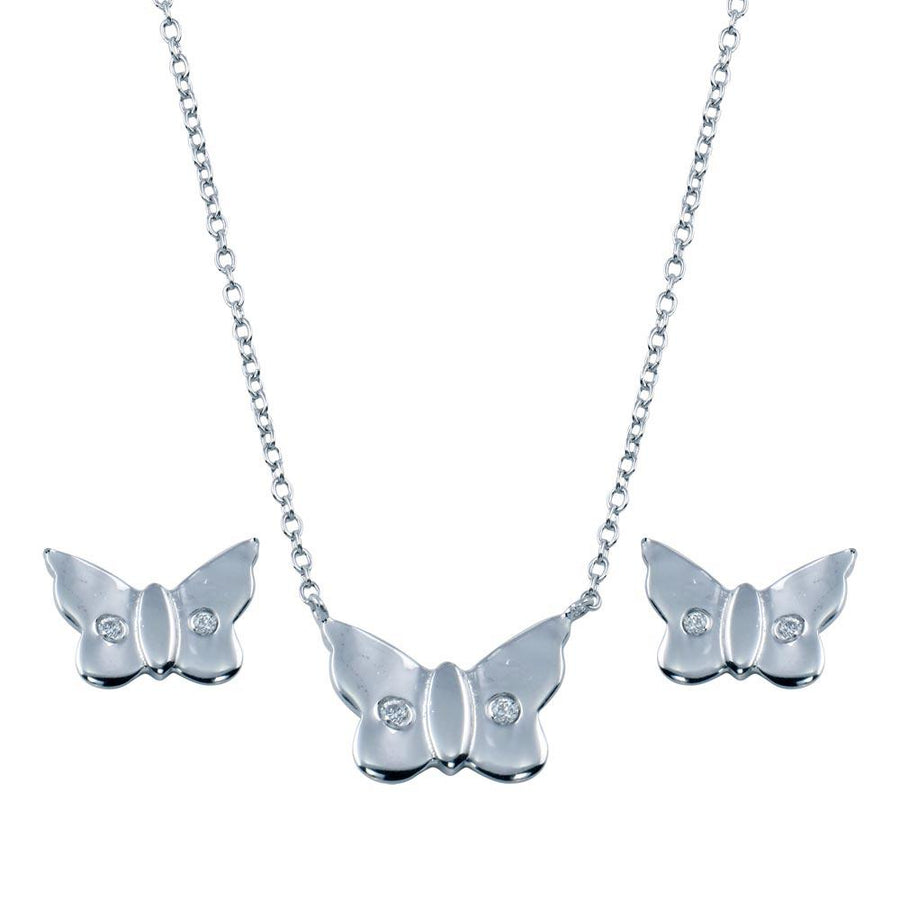 Rhodium Plated 925 Sterling Silver Small CZ Stud Earring and Necklace Set - STS00475