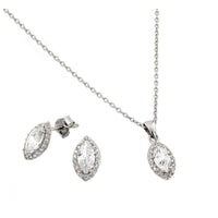 Silver 925 Rhodium Plated Marquis CZ Stud Earring and Necklace Set - STS00485CZ