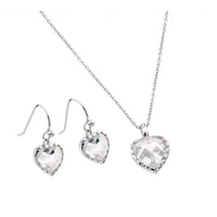 Silver 925 Rhodium Plated Hand Cut Pineapple Cut CZ Heart Matching Set - STS00502