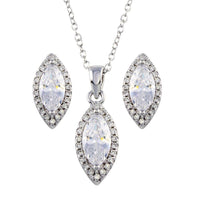 Rhodium Plated 925 Sterling Silver Clear CZ Marquise Shape CZ Set - STS00515