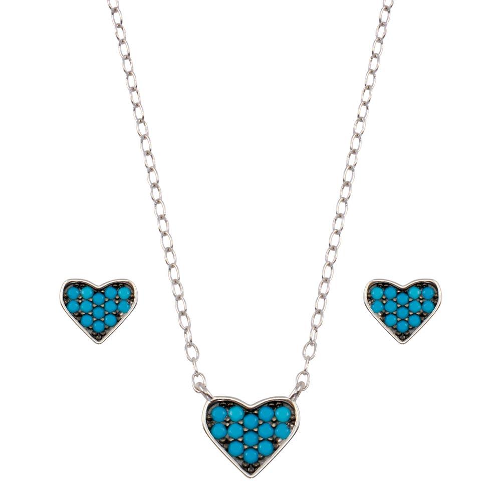 Rhodium Plated 925 Sterling Silver Blue Heart Cluster Set - STS00538-BLU