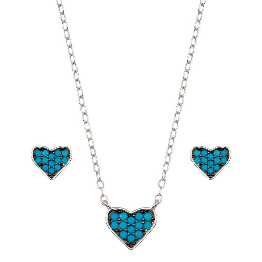 Rhodium Plated 925 Sterling Silver Blue Heart Cluster Set - STS00538-BLU