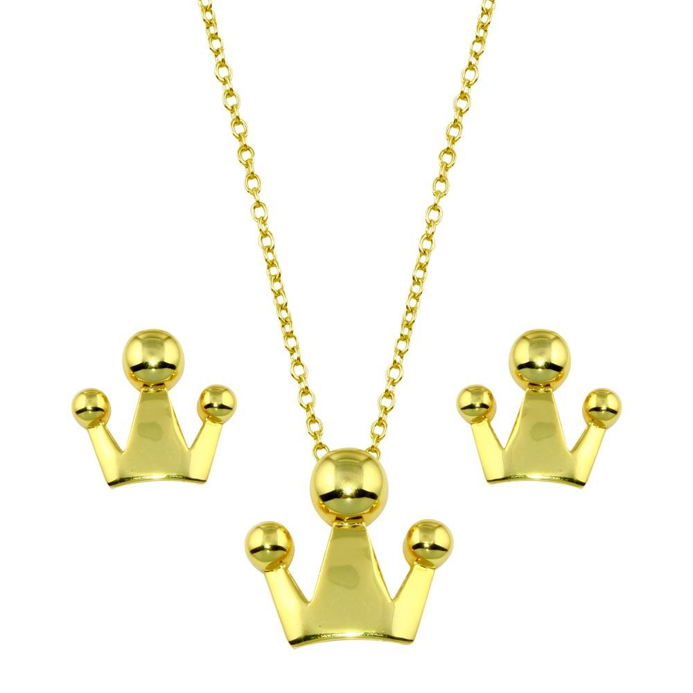 Gold Plated 925 Sterling Silver Crown Set - STS00539-GP