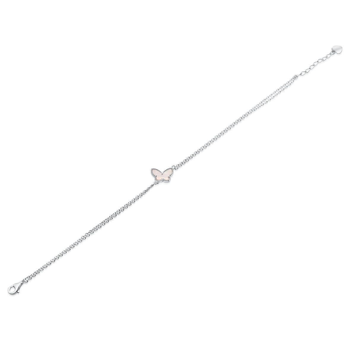 Rhodium Plated 925 Sterling Silver 10mm x 7mm Butterfly Double Strand Adjustable Bracelet - TGB00003