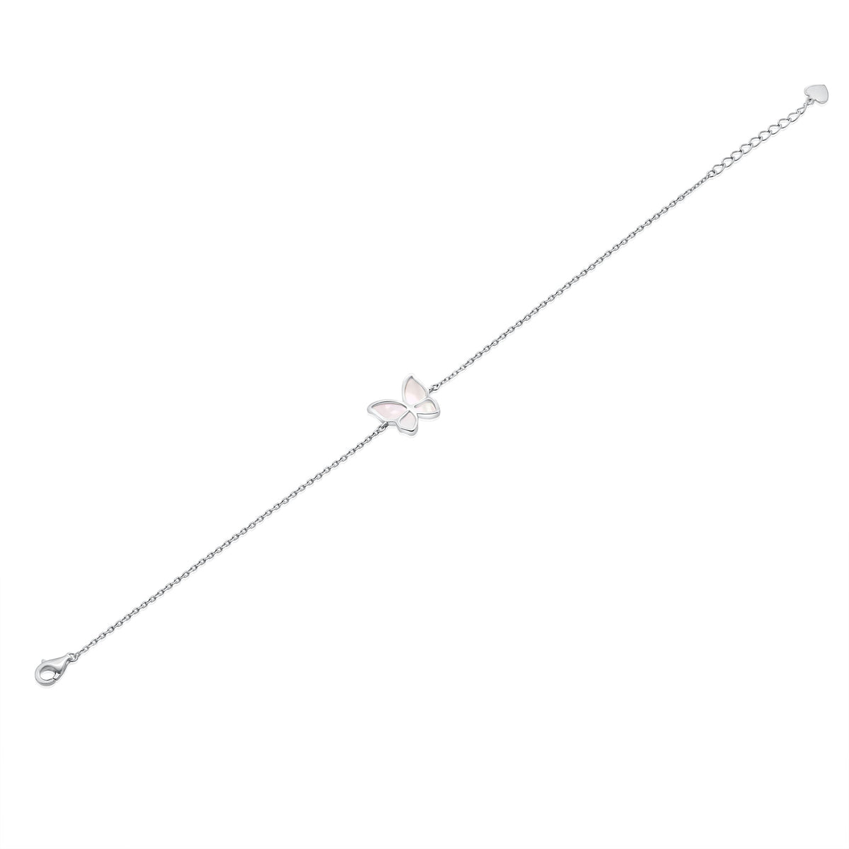 Rhodium Plated 925 Sterling Silver Mother of Pearl Butterfly 12.5mm x 11mm Adjustable Bracelet - TGB00005MP
