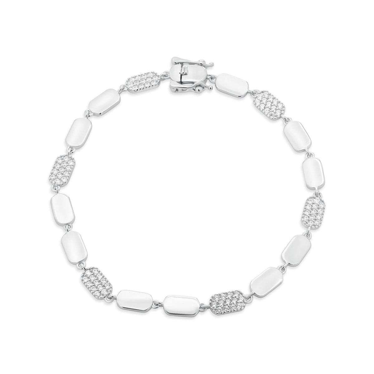 925 Sterling Silver Alternating Oval CZ Link 4.4mm Bracelet - TGB00008
