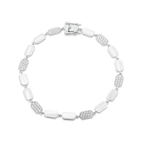 925 Sterling Silver Alternating Oval CZ Link 4.4mm Bracelet - TGB00008