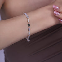925 Sterling Silver Alternating Oval CZ Link 4.4mm Bracelet - TGB00008