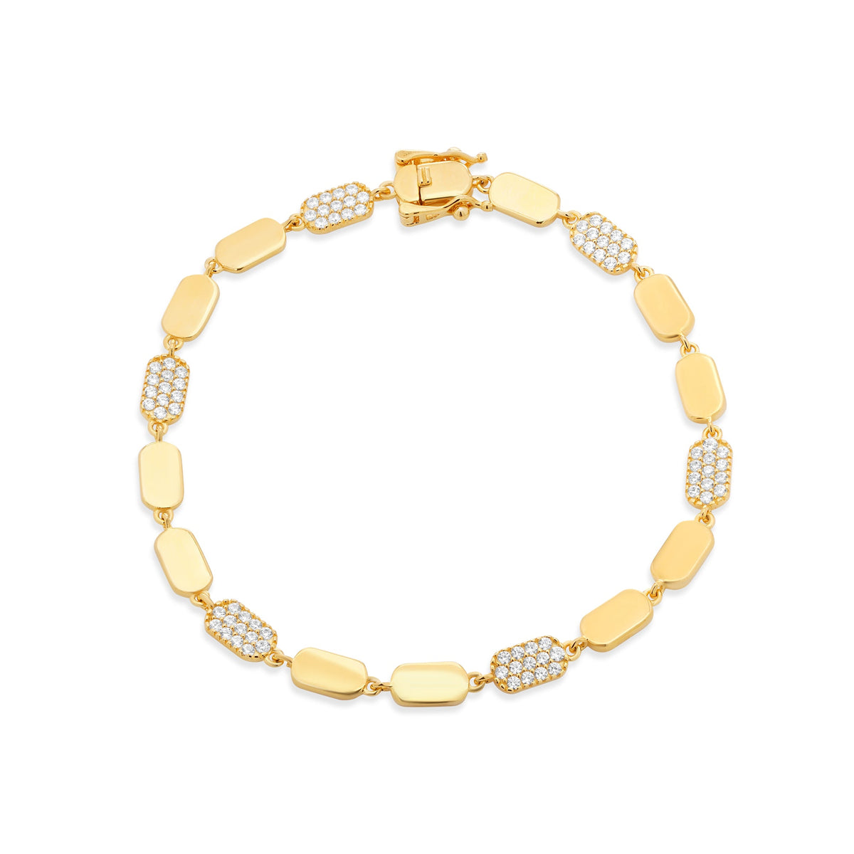 925 Sterling Silver Alternating Oval CZ Link 4.4mm Bracelet - TGB00008