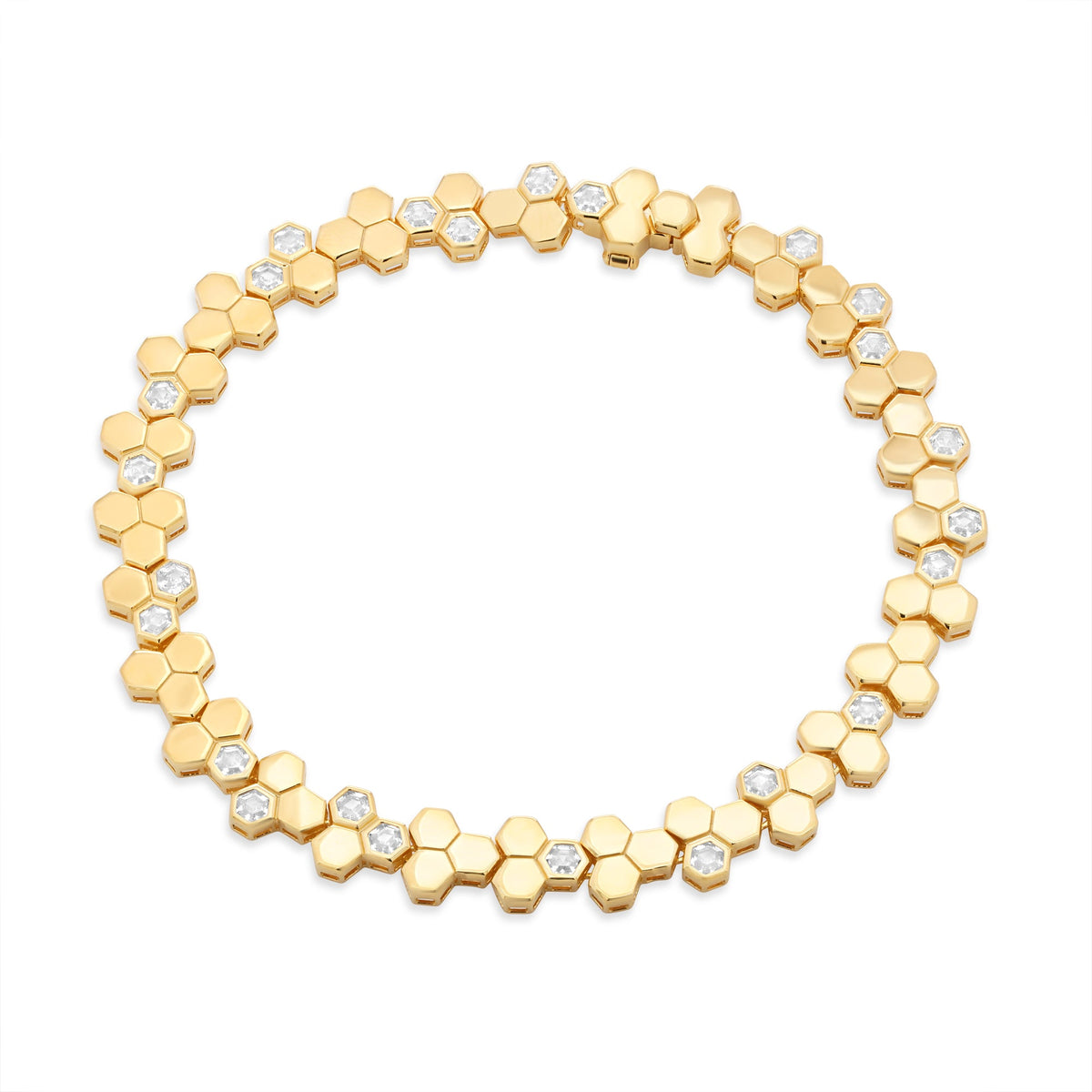 Gold Plated 925 Sterling Silver Honeycomb Hex Link 7mm Bracelet - TGB00009GP