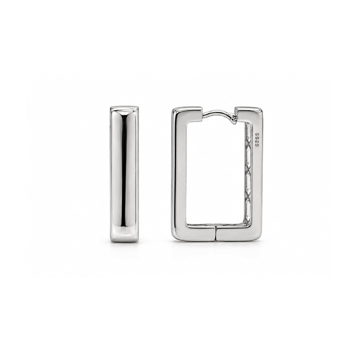 Rhodium Plated 925 Sterling Silver Square Hoop Earrings - TGE00039