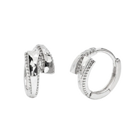 Rhodium Plated 925 Sterling Silver Diamond Cut Geometric Hoop Earrings - TGE00045