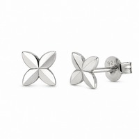 Rhodium Plated 925 Sterling Silver Diamond Cut Quatrefoil Stud Earrings - TGE00059